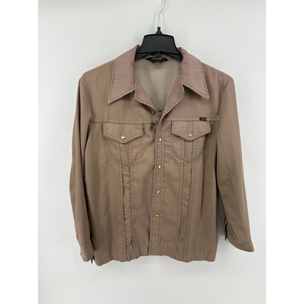 Vintage 70s Wrangler Western Shirt Jacket Pearl Snap Men's M/L Beige Polyester